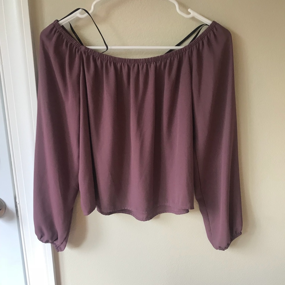Plum sheer off the shoulder longer crop top